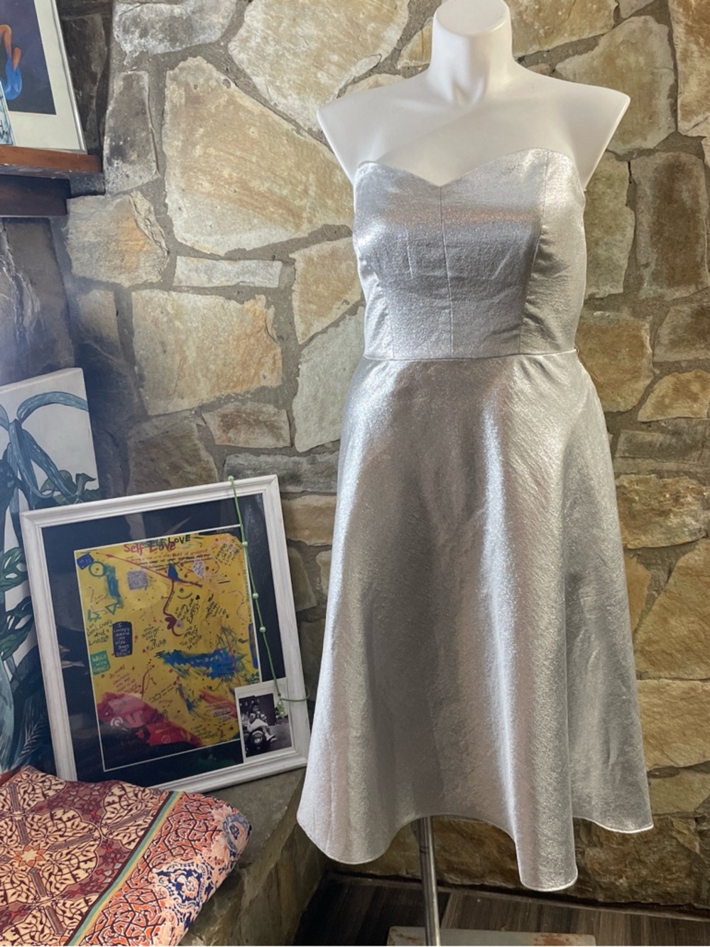 Lela Rose Bridesmaid Metallic Silver Strapless Midi Dress Size 16 – Sample ✨🩶